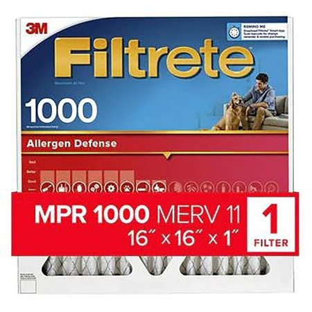 FILTRETE Air Filter, 16 in L, 16 in W, 11 MERV, 1000 MPR, Polypropylene Frame AL16-4